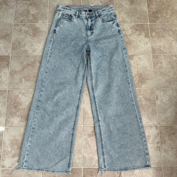 American Eagle Super High Rise Baggy Wide Leg Blue Jeans Slouchy Sz 0 Short - Picture 3 of 14